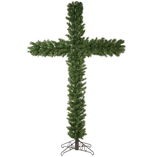 7.5Ft Pre-Lit Artificial Christmas Cross, Warm White Dura-Lit® LED Lights By Vickerman in Green | 7.5 ft | Michaels®